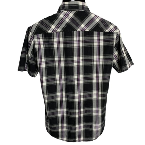 Burnside Button Down Shirt M Black Plaid Chest Pockets Short Sleeve - Picture 3 of 4